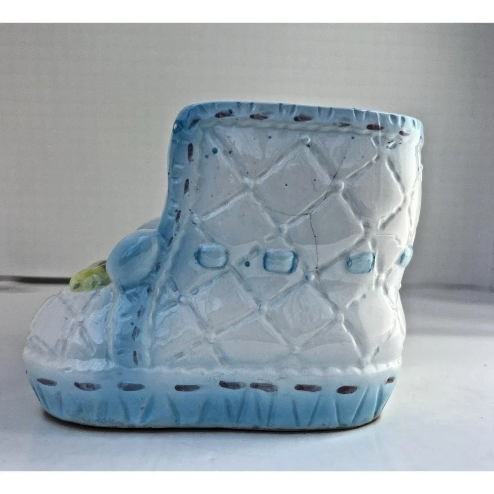 Planter Boot MY NEIL 1985 Blue Ceramic Nursery Vase Baby Decor Vintage Gift